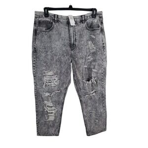 American Eagle Jeans Plus Size 18 Womens Mom Jean High Rise Distressed Grey Acid